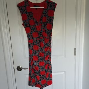 Laundry By Shelli Segal Red and Black Geometric Midi Dress